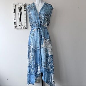 Johnny Was Workshop Boho Bandana Asymmetrical Blue Paisley Print Dress Size XL